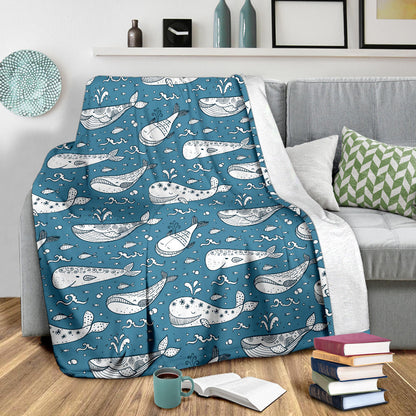 Humpback Whale Pattern Print Design 03 Premium Blanket