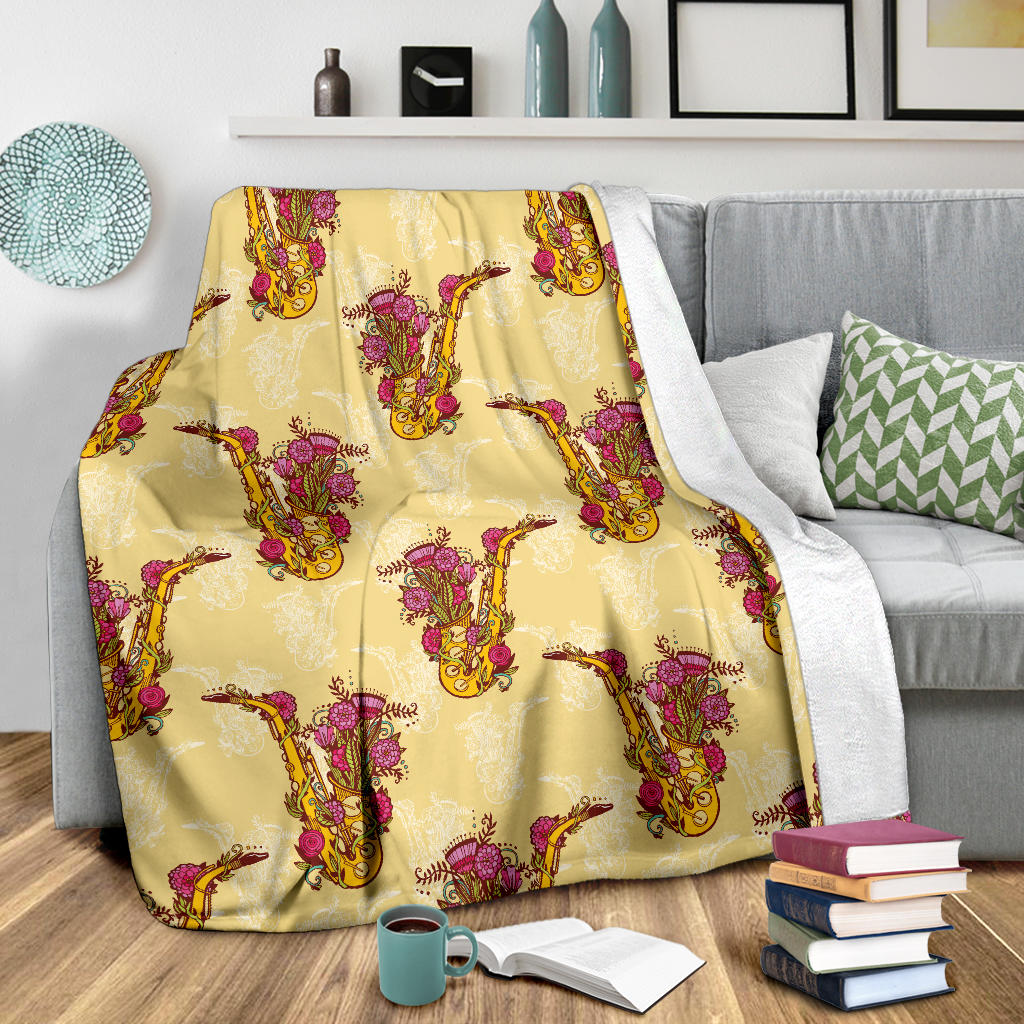 Saxophone Pattern Print Design 04 Premium Blanket