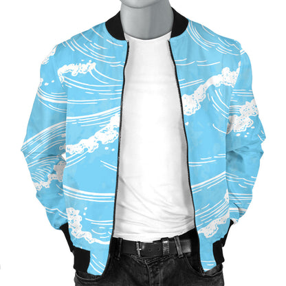Ocean Wave Pattern Print Design A01 Men Bomber Jacket
