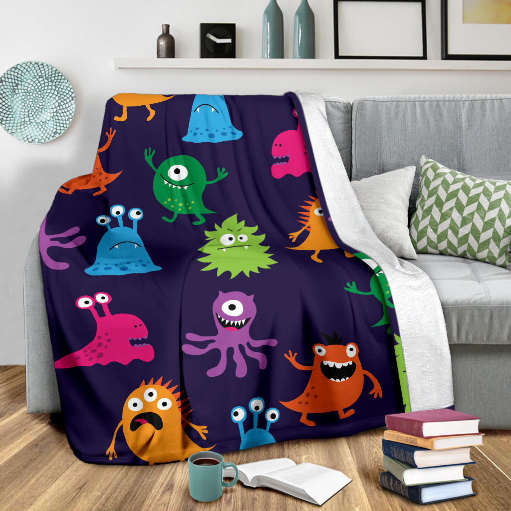 Monster Cartoon Pattern Print Design 02 Premium Blanket
