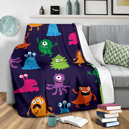 Monster Cartoon Pattern Print Design 02 Premium Blanket
