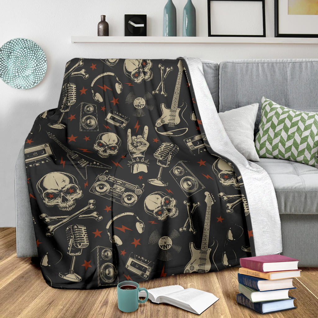 Rock and Roll Skull Pattern Print Design A03 Premium Blanket