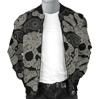 Paisley Skull Pattern Print Design A01 Men Bomber Jacket