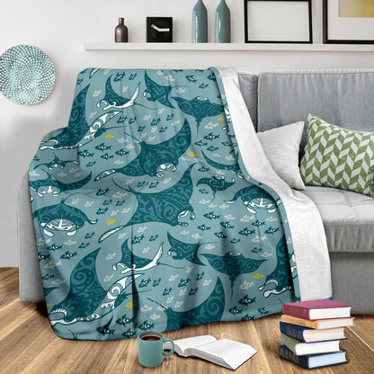 Manta Ray Tribal Pattern Print Design 03 Premium Blanket