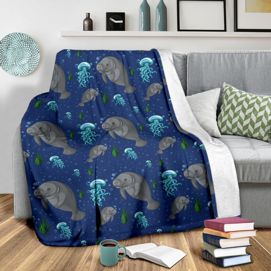 Manatee Pattern Print Design 01 Premium Blanket