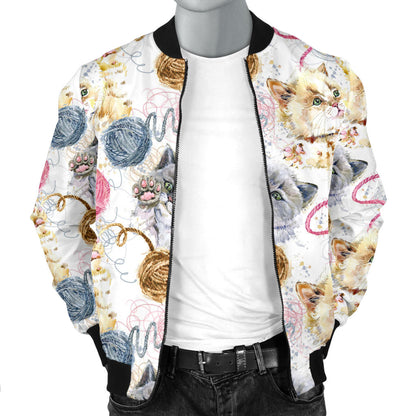 Cat Playing Yarn Pattern Print Design 07 Men Bomber Jacket