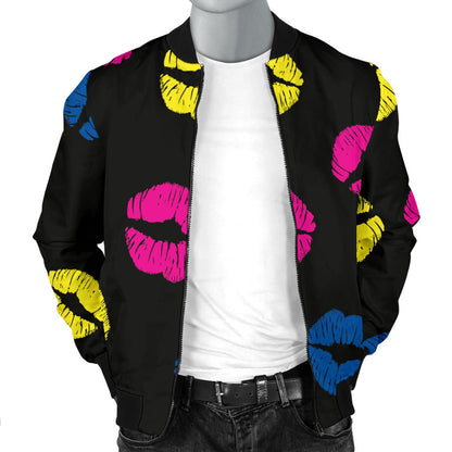 Lip Neon Color Pattern Print Design 01 Men Bomber Jacket
