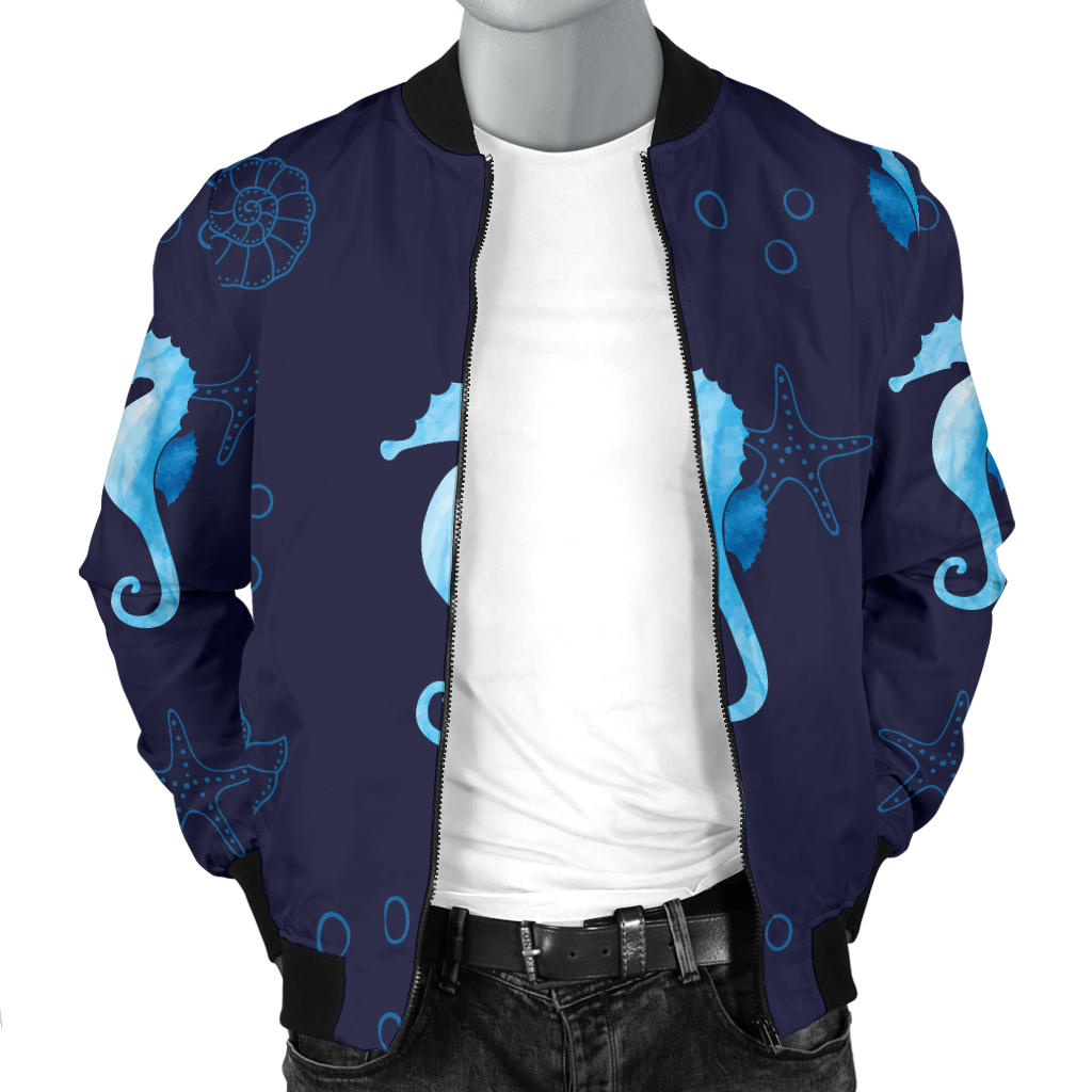SeaHorse Blue neon Pattern Print Design 03 Men Bomber Jacket