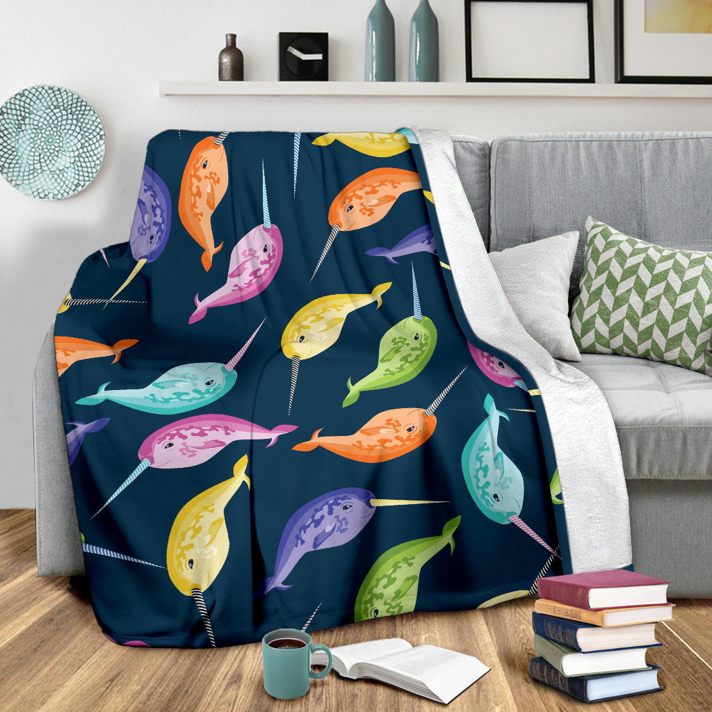 Narwhal Colorful Pattern Print Design 03 Premium Blanket