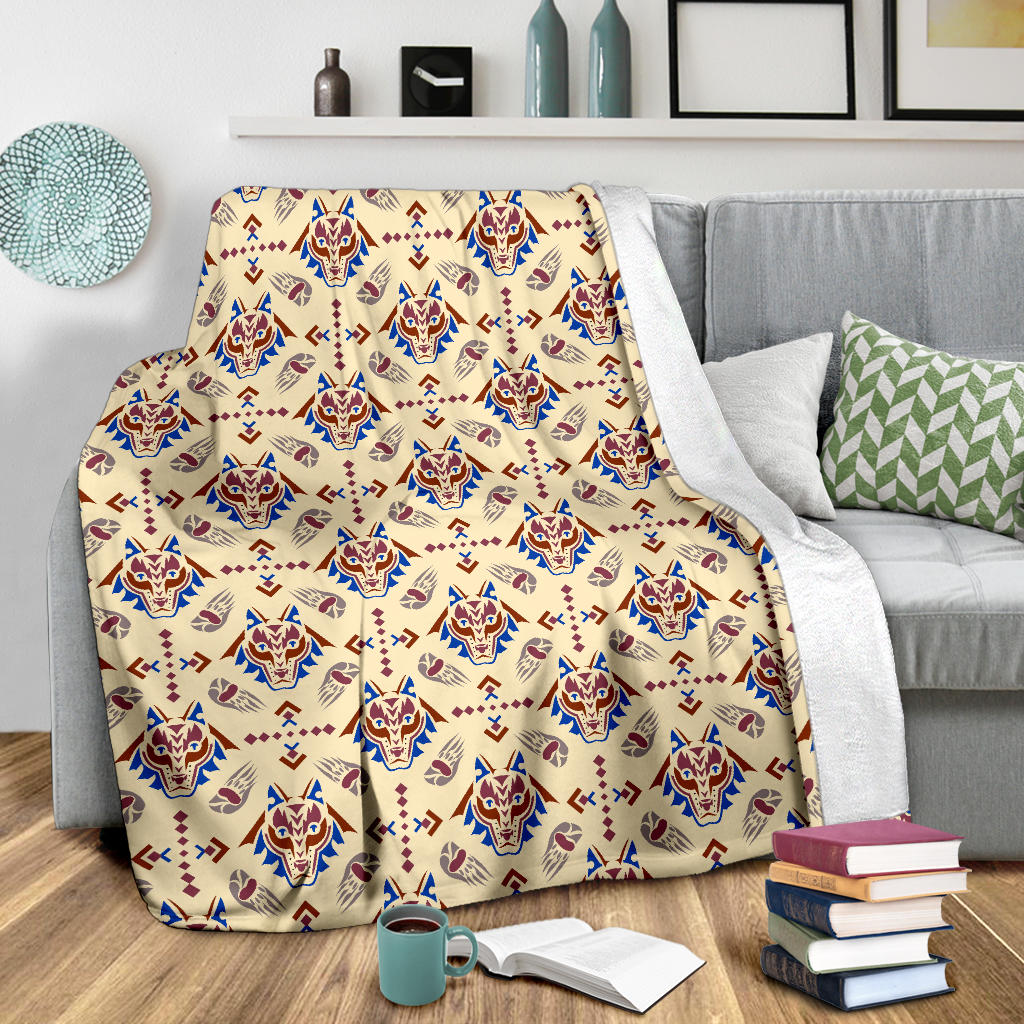 Aztec Wolf Pattern Print Design 03 Premium Blanket