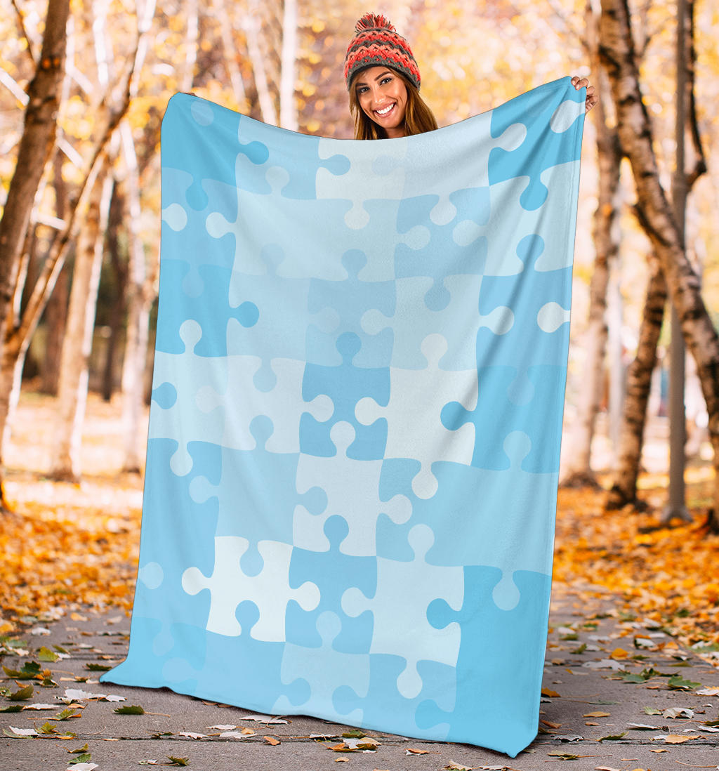 Puzzle Blue Pattern Print Design A04 Premium Blanket