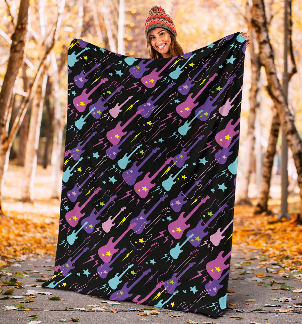 Electric Guitar Pattern Print Design 02 Premium Blanket