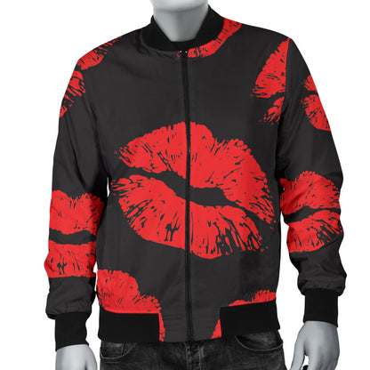 Lip Red Pattern Print Design 02 Men Bomber Jacket