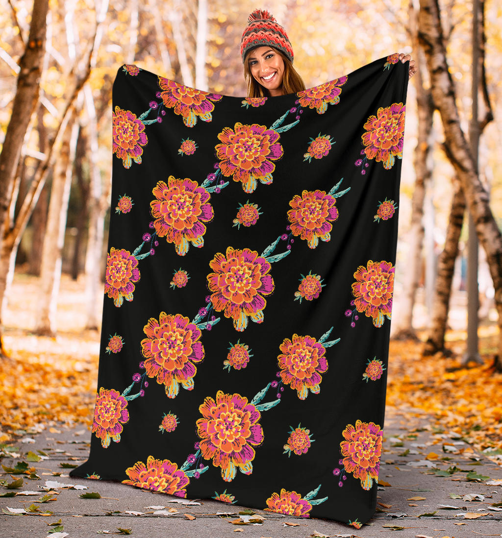 Marigold Pattern Print Design 01 Premium Blanket
