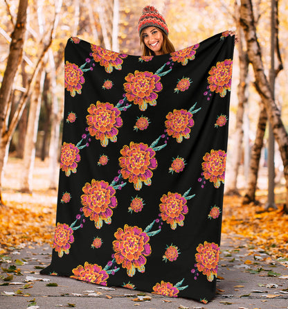 Marigold Pattern Print Design 01 Premium Blanket