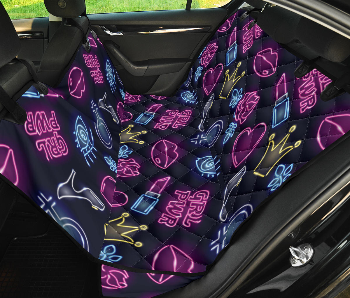 Lipstick Neon Pattern Print Design 02 Rear Dog Car Seat Cover Hammock