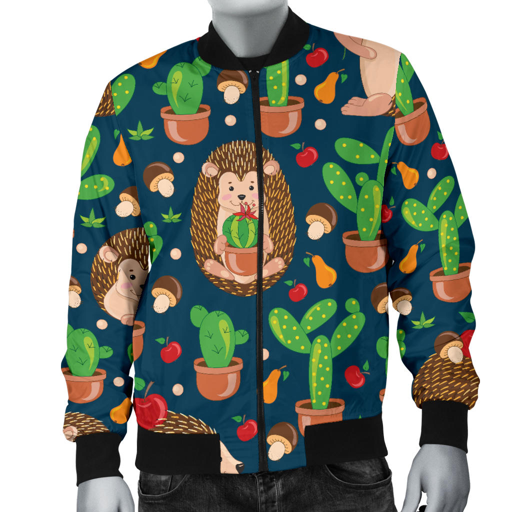 Hedgehog Cactus Pattern Print Design 04 Men Bomber Jacket