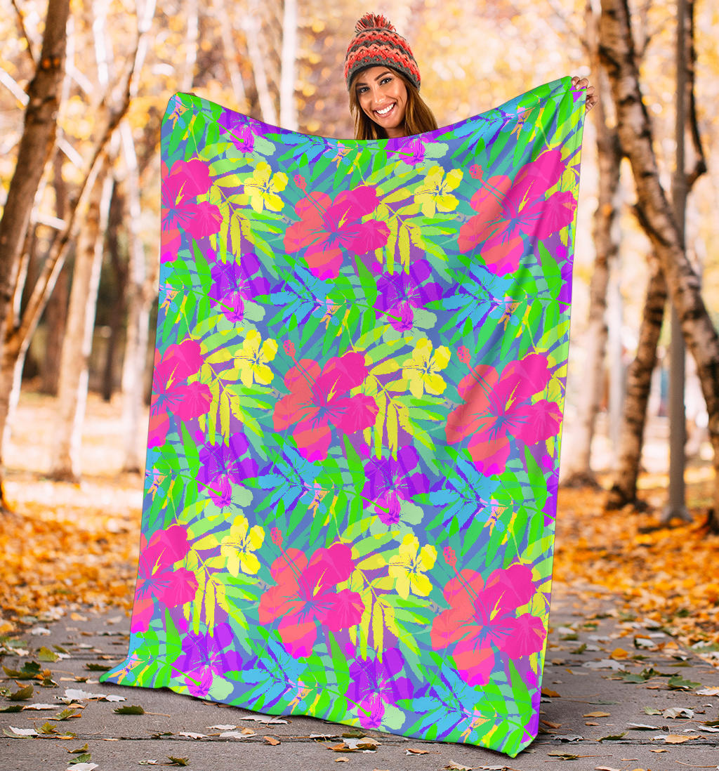 Neon Tropical Pattern Print Design A03 Premium Blanket