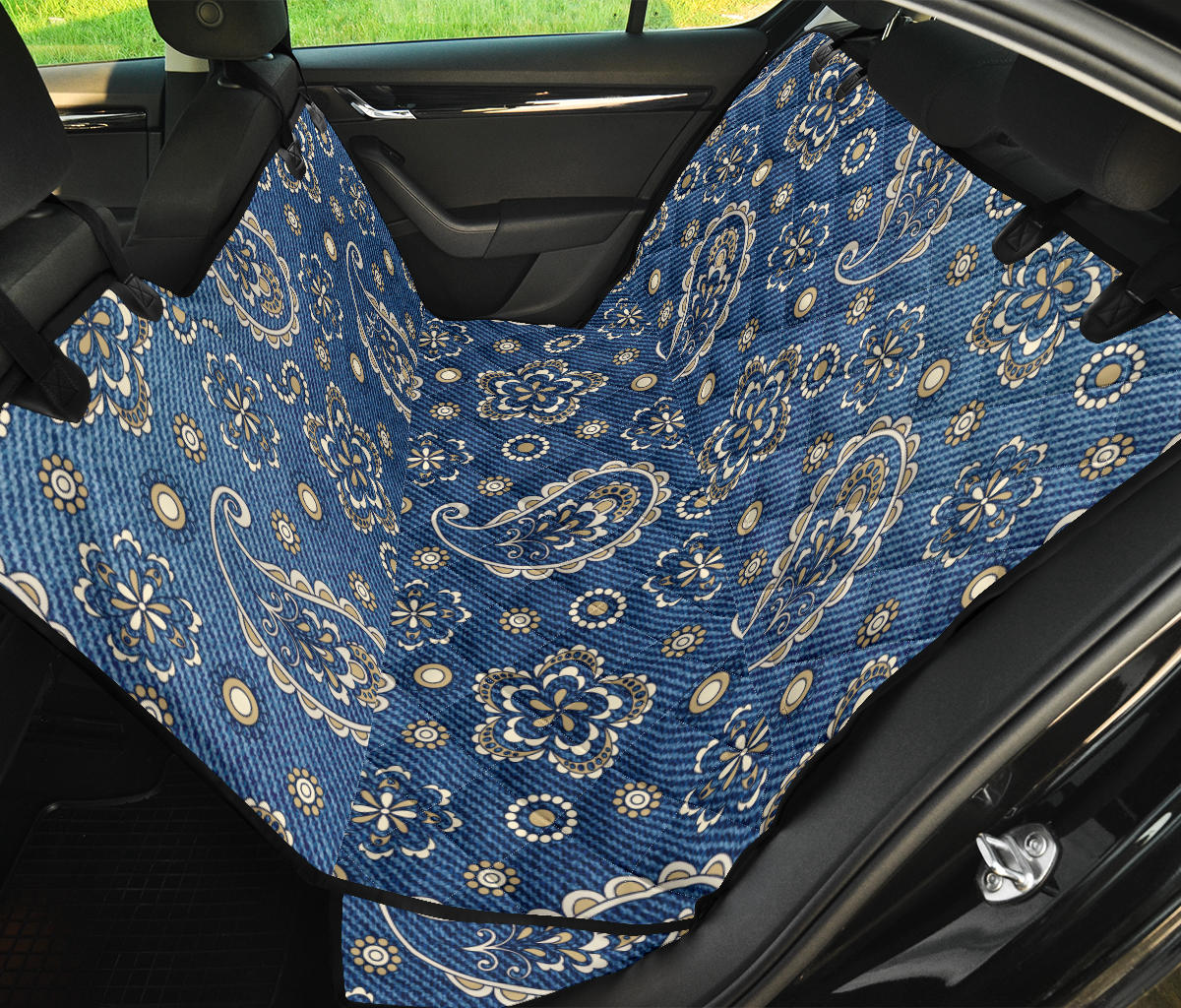 Jean Paisley Pattern Print Design 01 Rear Dog Car Seat Cover Hammock