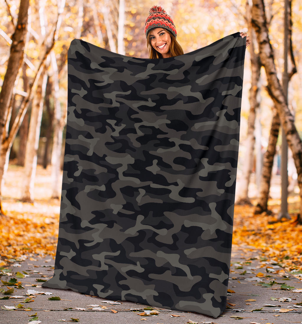 Camo Black Pattern Print Design 02 Premium Blanket