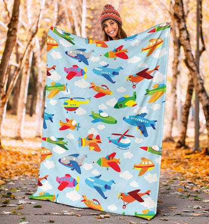 Airplane Colorful Pattern Print Design 01 Premium Blanket