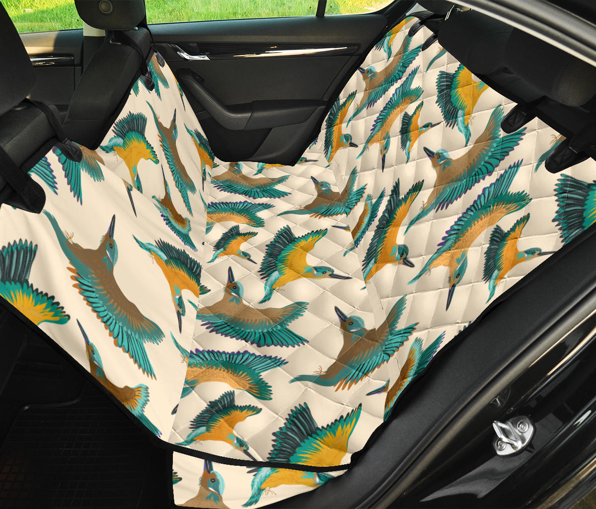 Kingfisher Pattern Print Design 02 Rear Dog Car Seat Cover Hammock