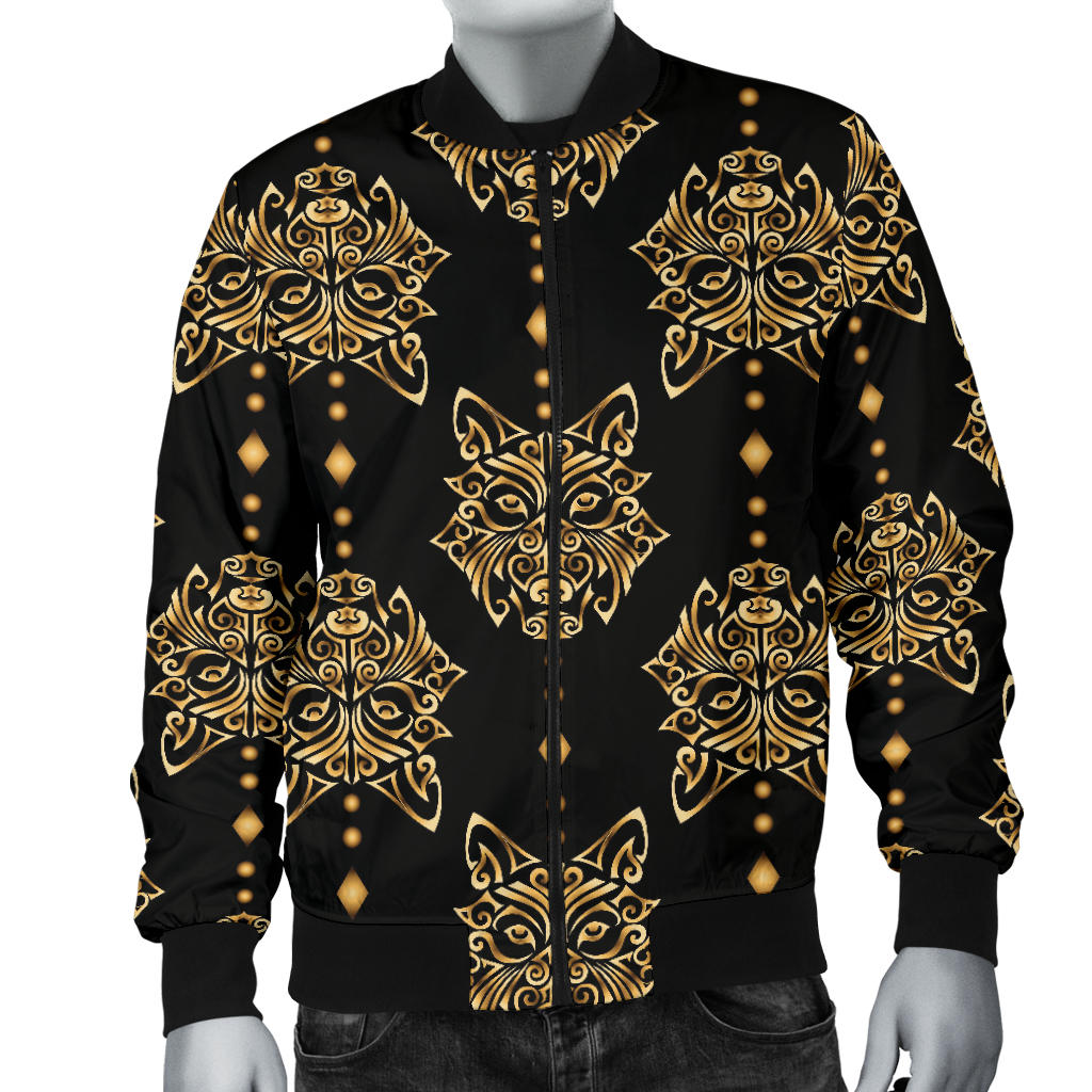 Aztec Wolf Pattern Print Design 04 Men Bomber Jacket
