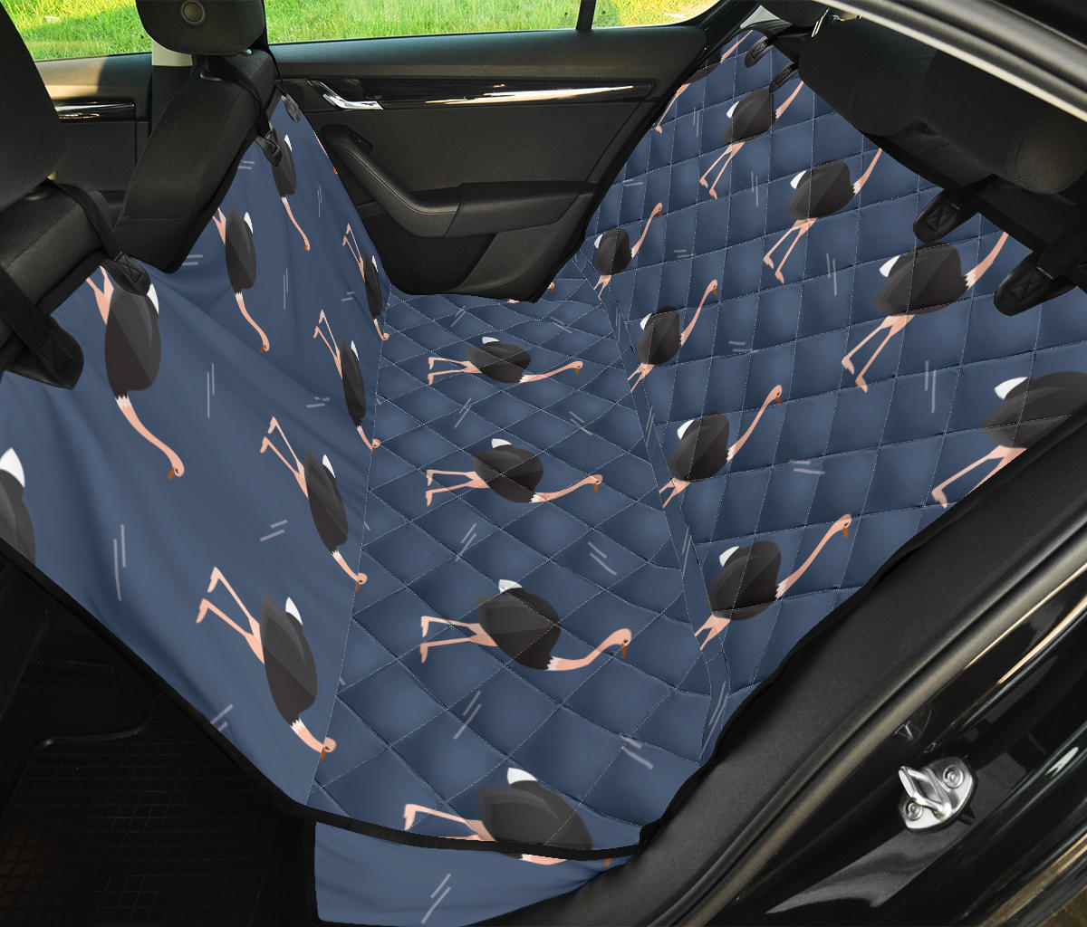 Ostrich Pattern Print Design 04 Rear Dog Car Seat Cover Hammock