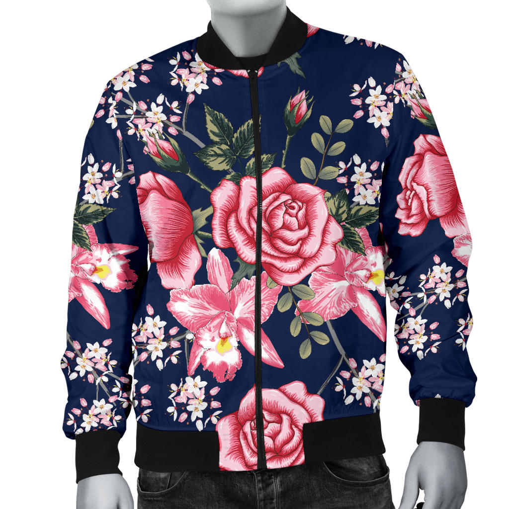 Rose Pattern Print Design A05 Men Bomber Jacket