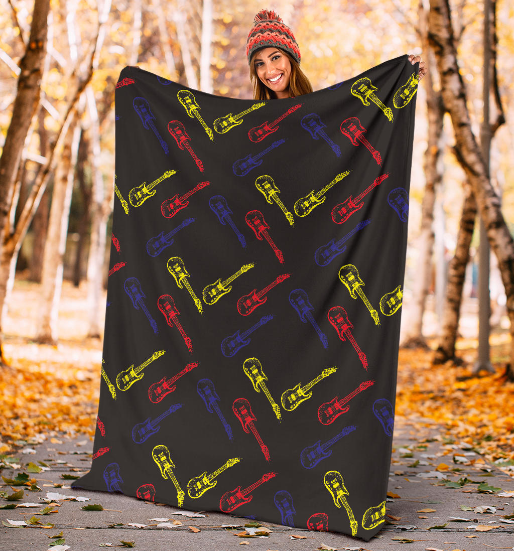 Electric Guitar Pattern Print Design 03 Premium Blanket