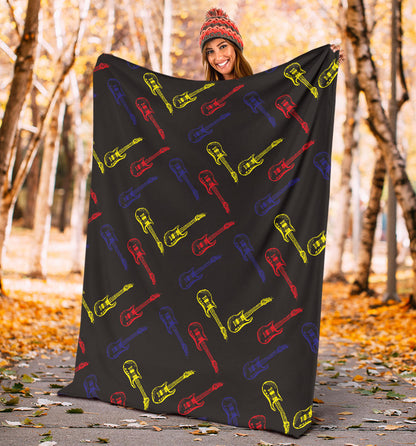 Electric Guitar Pattern Print Design 03 Premium Blanket