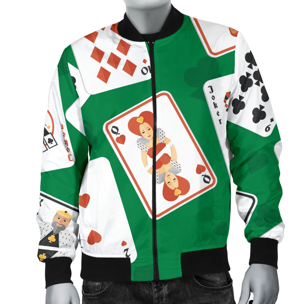 Poker Cards Pattern Print Design A03 Men Bomber Jacket