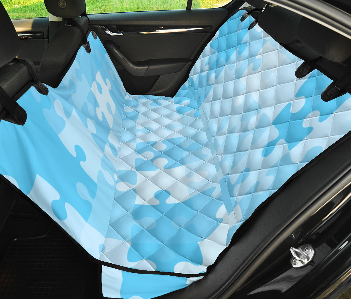 Puzzle Blue Pattern Print Design A04 Rear Dog Car Seat Cover Hammock