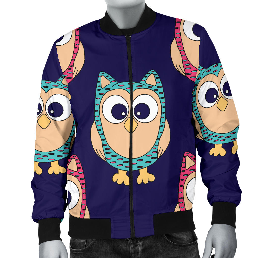 Owl Pattern Print Design A06 Men Bomber Jacket