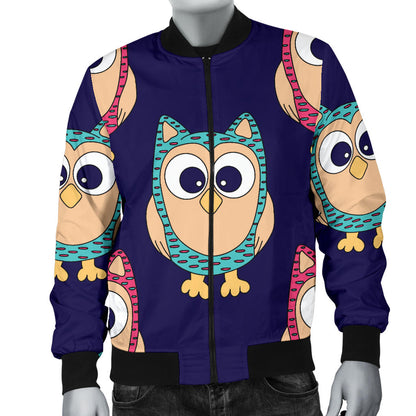 Owl Pattern Print Design A06 Men Bomber Jacket