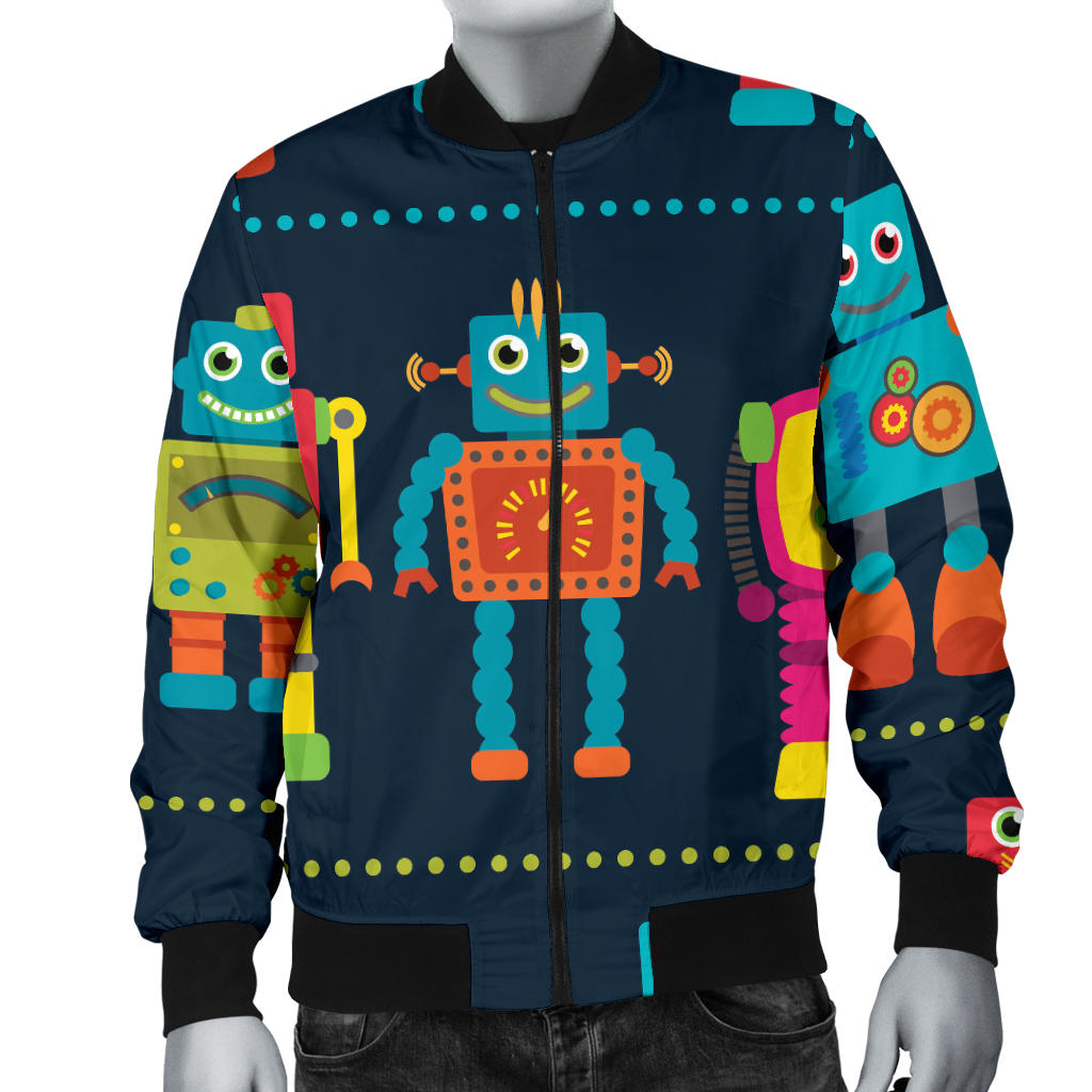 Robot Pattern Print Design A01 Men Bomber Jacket