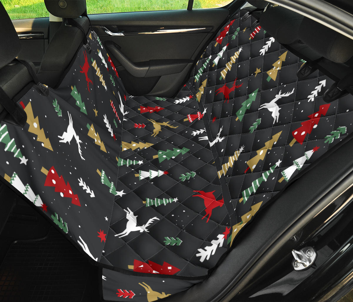 Christmas Tree Deer Style Pattern Print Design 03 Rear Dog Car Seat Cover Hammock