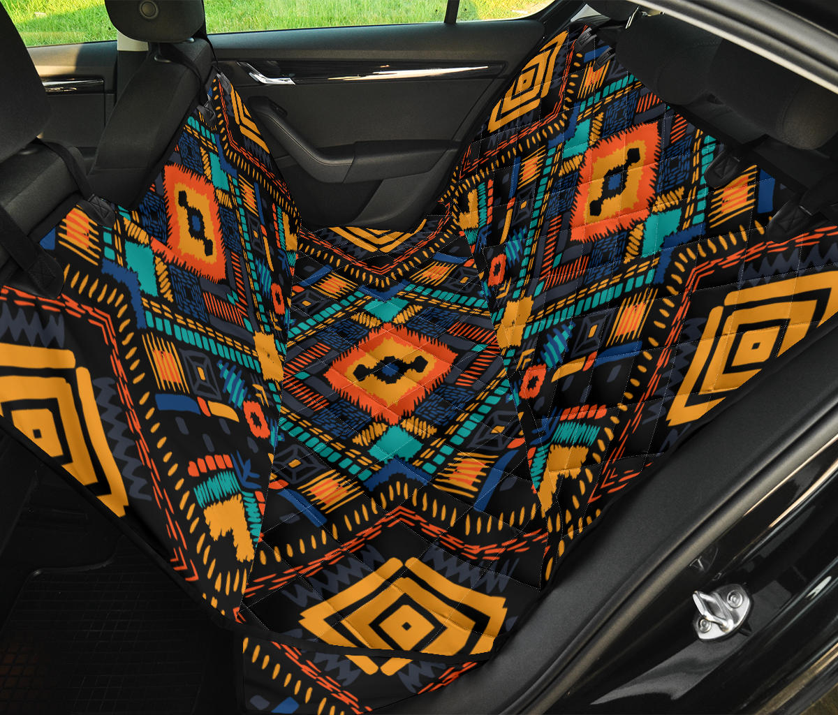 Kente Pattern Print Design 04 Rear Dog Car Seat Cover Hammock