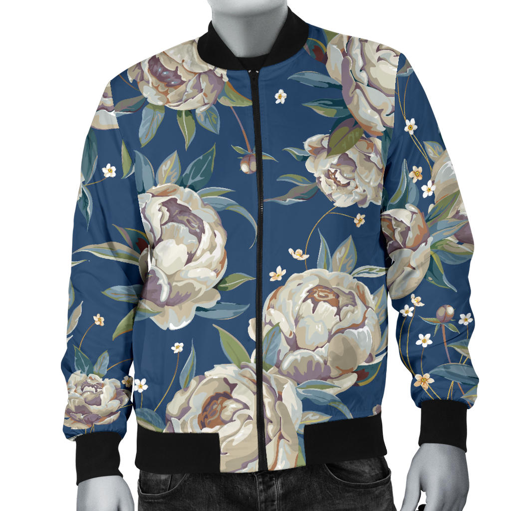 Peony Pattern Print Design A03 Men Bomber Jacket