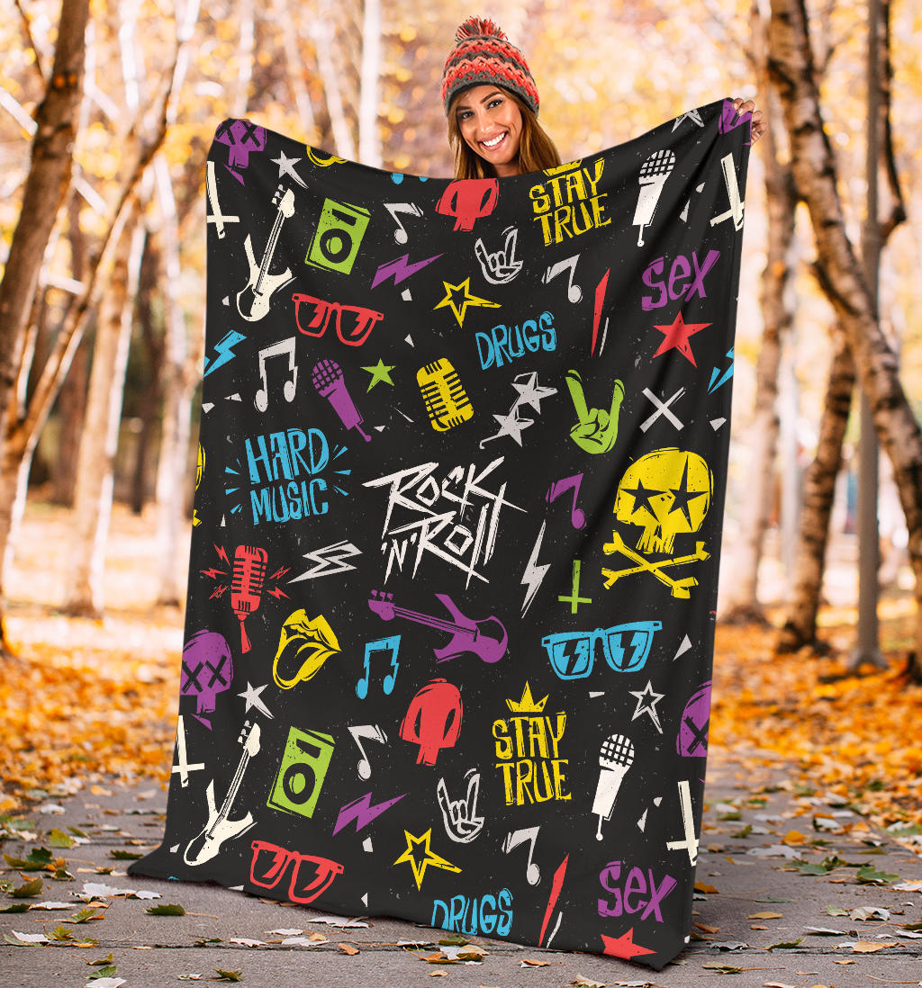Rock and Roll Pattern Print Design A02 Premium Blanket