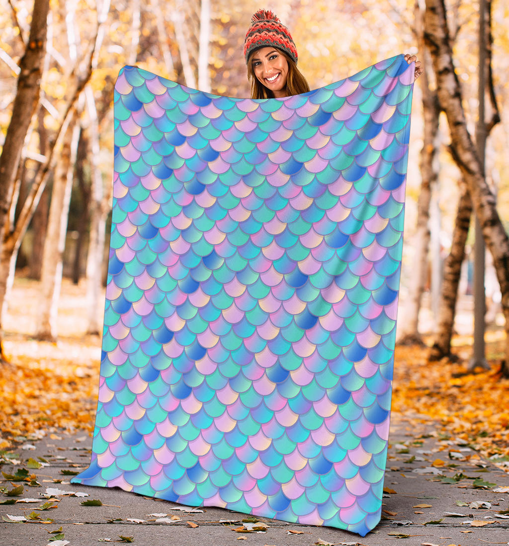 Mermaid Scales Pastel Pattern Print Design 07 Premium Blanket