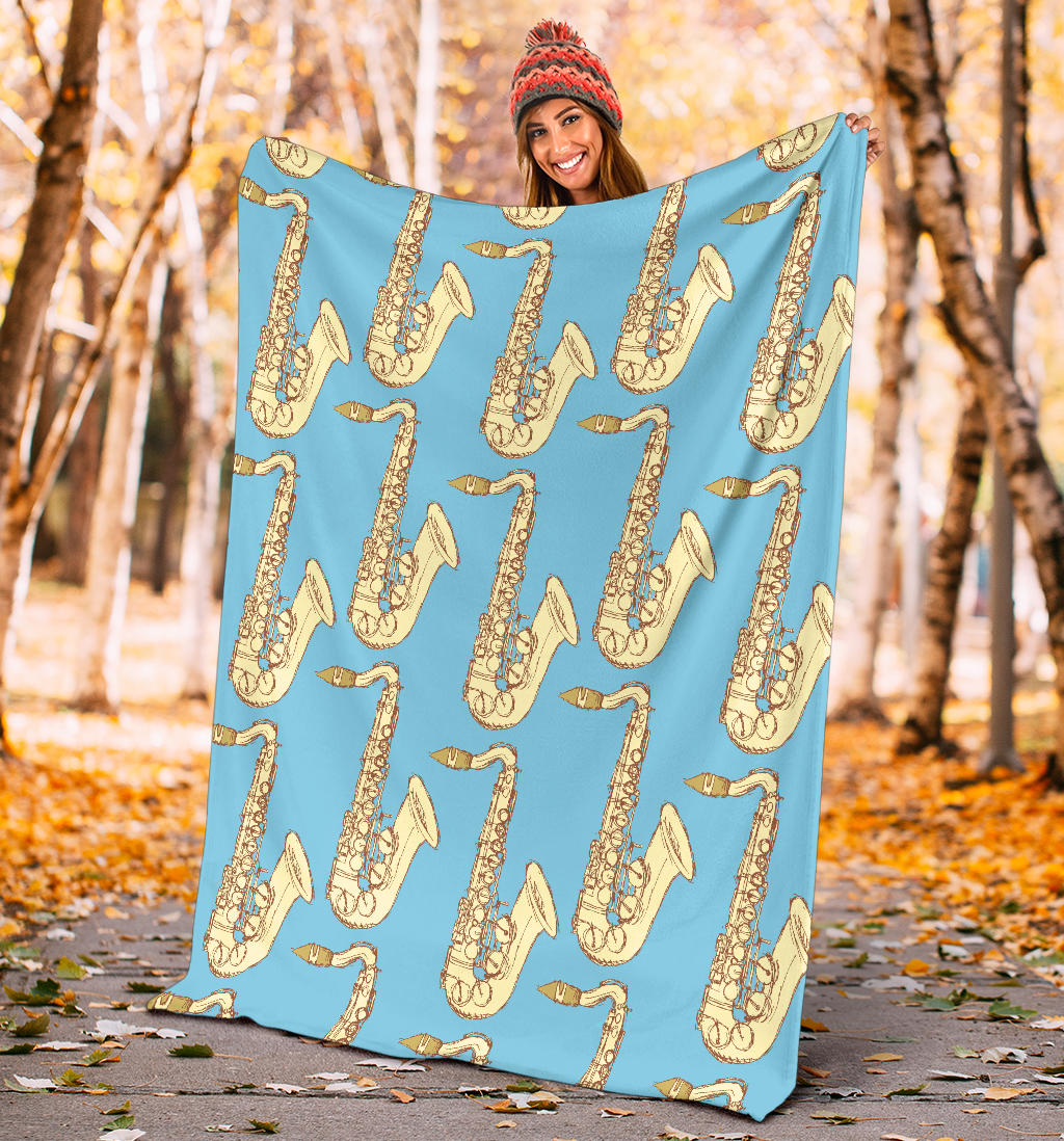 Saxophone Pattern Print Design 03 Premium Blanket
