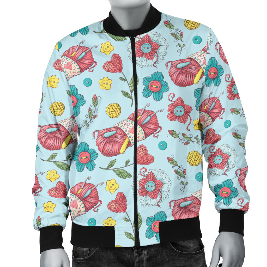 Crochet Pattern Print Design 01 Men Bomber Jacket