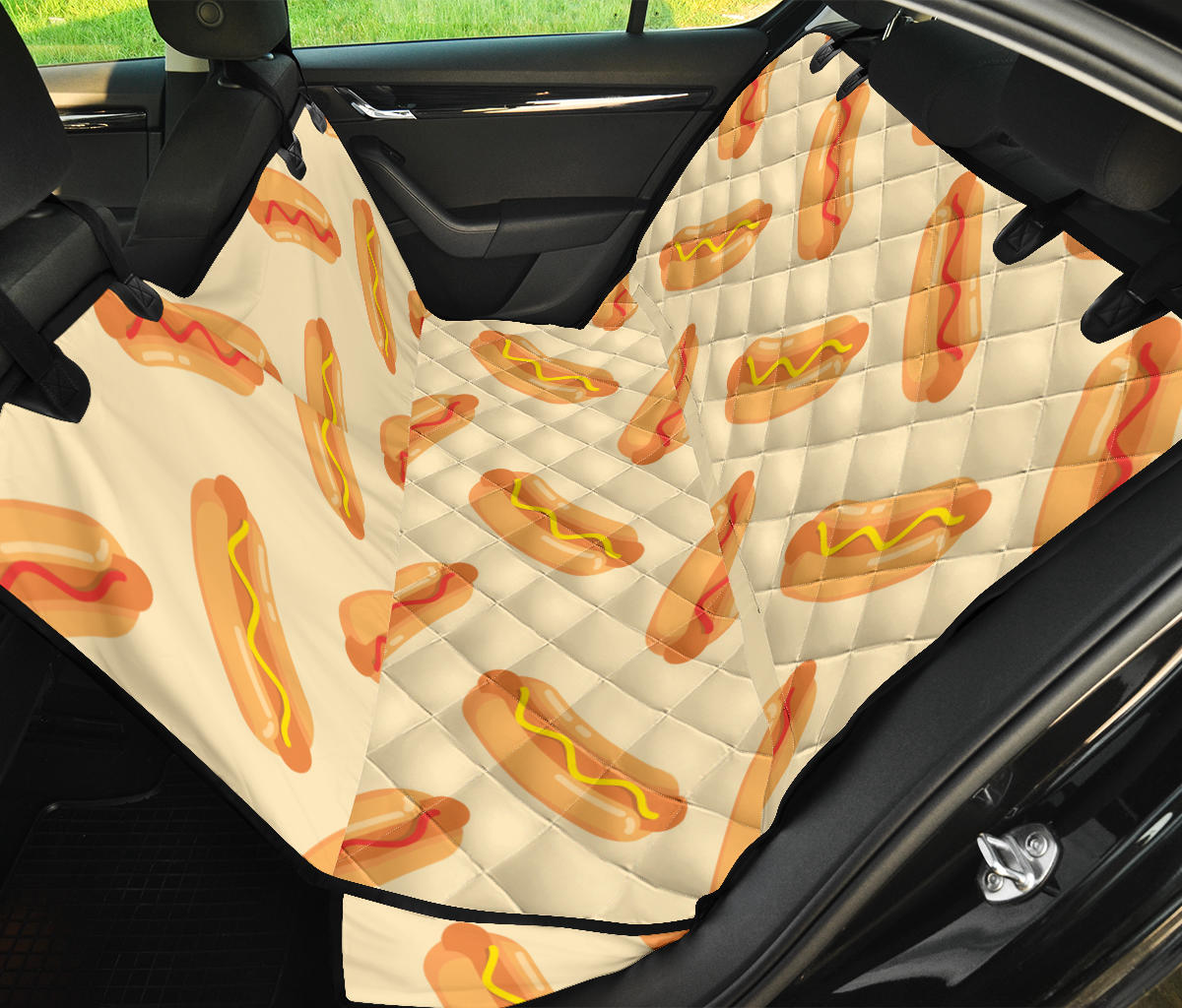 Hot Dog Pattern Print Design 05 Rear Dog Car Seat Cover Hammock
