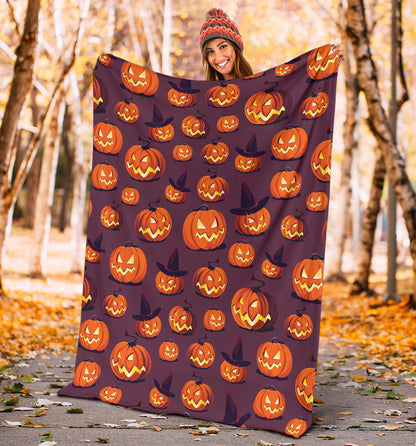 Halloween Pumpkin Pattern Print Design 03 Premium Blanket