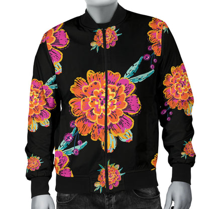 Marigold Pattern Print Design 01 Men Bomber Jacket