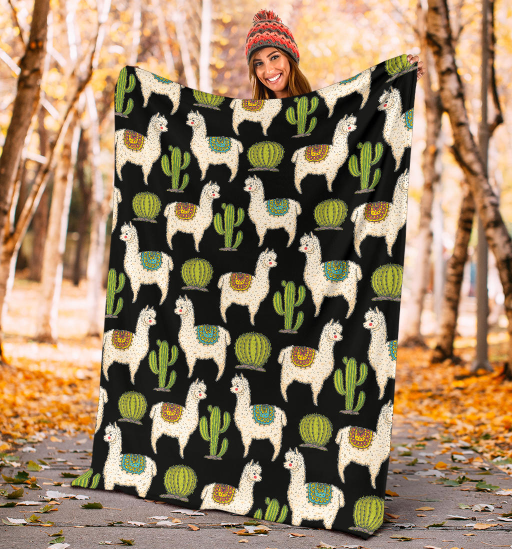 Alpaca Cactus Pattern Print Design 07 Premium Blanket