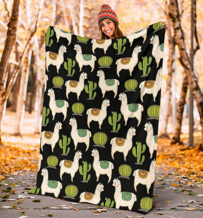 Alpaca Cactus Pattern Print Design 07 Premium Blanket