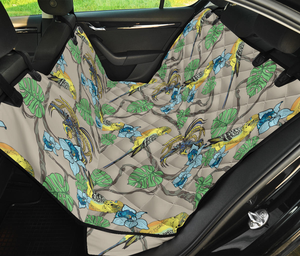 Parakeet Pattern Print Design A02 Rear Dog Car Seat Cover Hammock