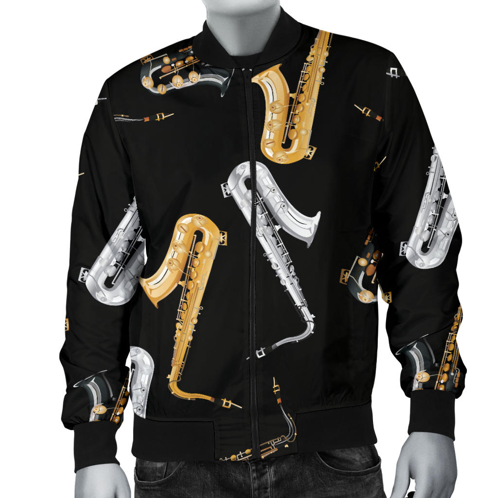 Saxophone Pattern Print Design 01 Men Bomber Jacket